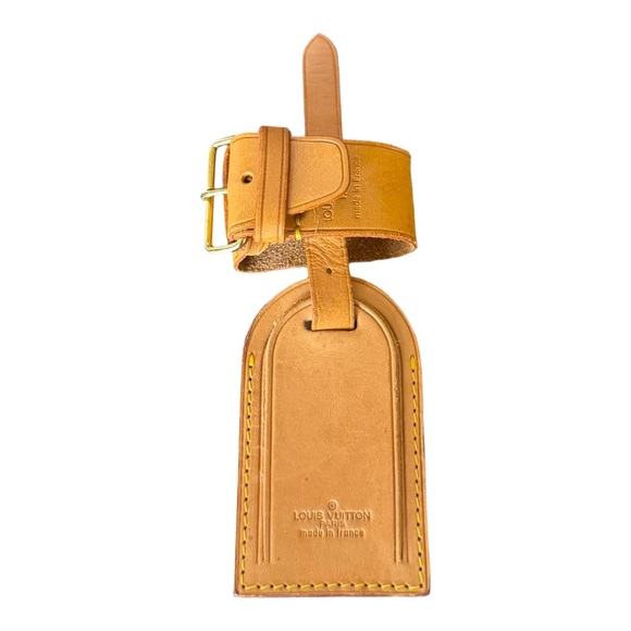 Louis Vuitton Vachetta Leather Luggage Tag & Poignet Set Made in France - Picture 2 of 7